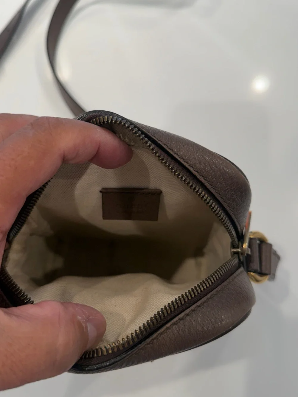 Gucci Beige/Brown GG Supreme Crossbody with Green-Red Web
